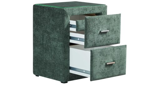 Nachtkommode Interliving aus Stoff in Grün Interliving Bettensystem Serie 1420 - Nachtkommode moosgrüne Chenille Toni - zwei Schubladen, Breite ca. 48 cm