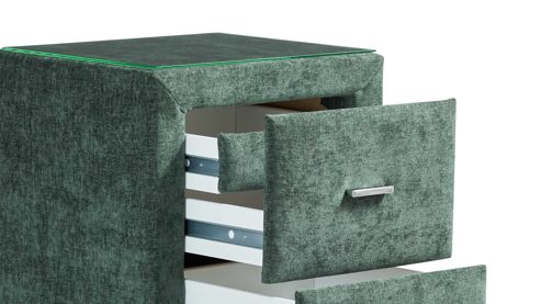 Nachtkommode Interliving aus Stoff in Grün Interliving Bettensystem Serie 1420 - Nachtkommode moosgrüne Chenille Toni - zwei Schubladen, Breite ca. 48 cm