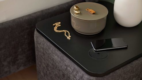 Nachtkommode Interliving aus Stoff in Anthrazit Interliving Bettensystem Serie 1420 - Nachtkonsole anthrazitfarbener Bezug Vera - ca. 48 x 48 cm