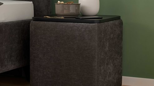 Nachtkommode Interliving aus Stoff in Anthrazit Interliving Bettensystem Serie 1420 - Nachtkonsole anthrazitfarbener Bezug Vera - ca. 48 x 48 cm