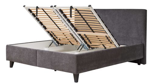 Polsterbett Interliving aus Stoff in Anthrazit Interliving Bettensystem Serie 1420 - Polsterbett anthrazitfarbener Bezug Vera & schwarze Holzfüße W016-15 - Liegefläche ca. 180 x 200 cm