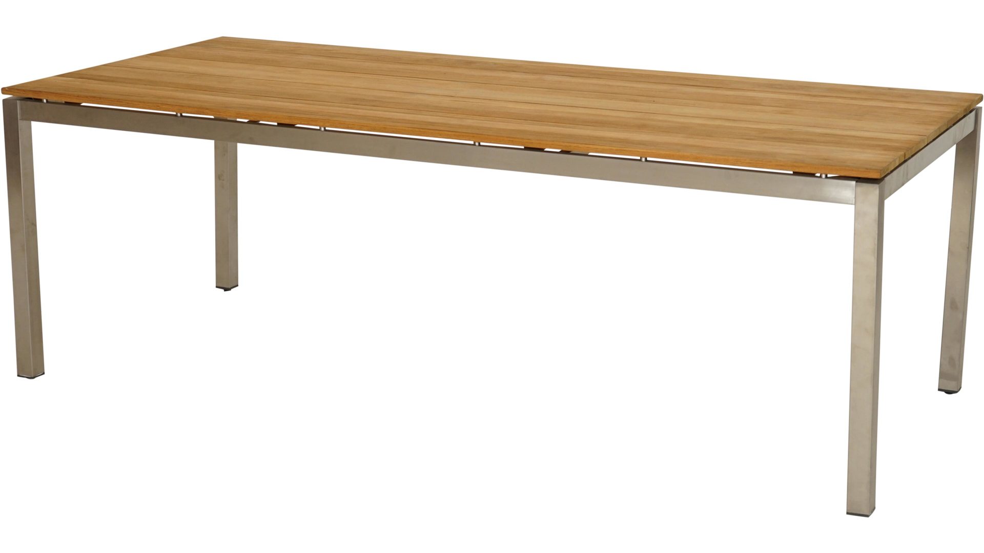 Gartentisch Ploß aus Holz in Holzfarben Ploß® Gartentisch Brooklyn - Gartenmöbel gebürstetes Teakholz & Edelstahl – ca. 220 x 100 cm