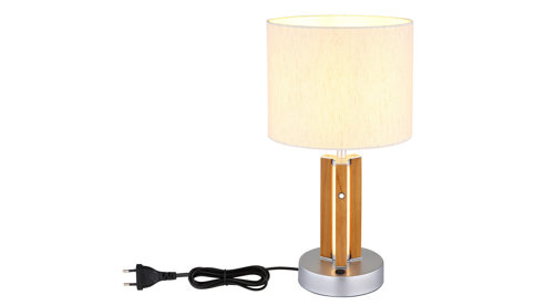 Tischleuchte Globo lighting aus Holz in Holzfarben GLOBO Lampen Serie Taugus - Tischlampe Leinen & Holz - Höhe ca. 45 cm