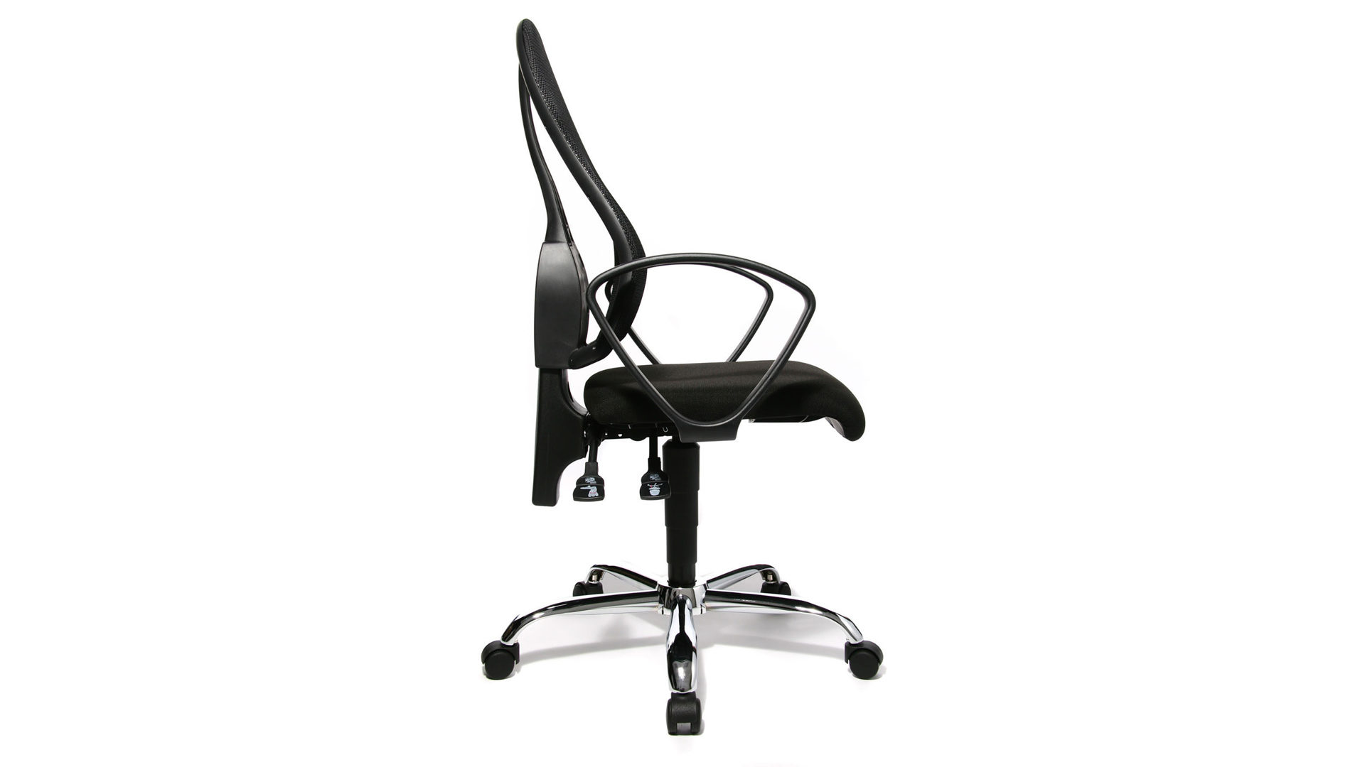 Drehstuhl OrthoSedis aus Stoff in Schwarz Drehstuhl orthoSedis 20 - Schreibtischstuhl schwarzer Sitzbezug & Netzbespannung BG20, verchromtes Drehkreuz