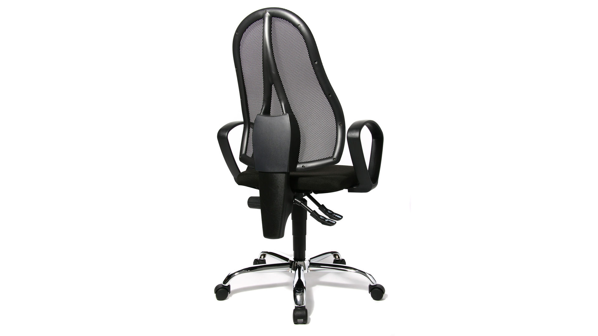 Drehstuhl OrthoSedis aus Stoff in Schwarz Drehstuhl orthoSedis 20 - Schreibtischstuhl schwarzer Sitzbezug & Netzbespannung BG20, verchromtes Drehkreuz