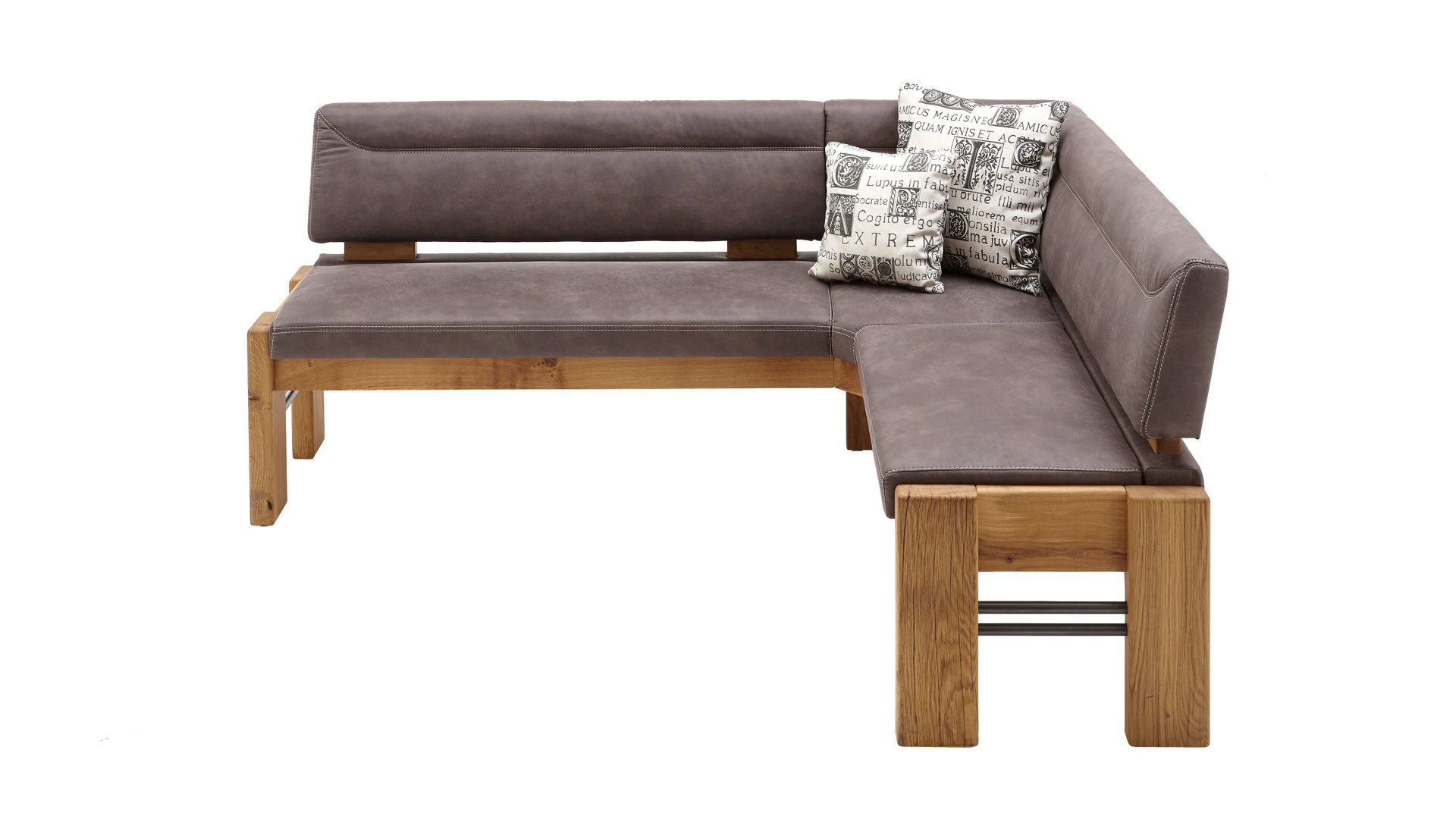 Eckbank combinessa aus Stoff in Grau Combinessa Gino - Eckbank elephantfarbene Mikrofaser 760-80 & Balkeneiche – Stellfläche ca. 163 x 203 cm