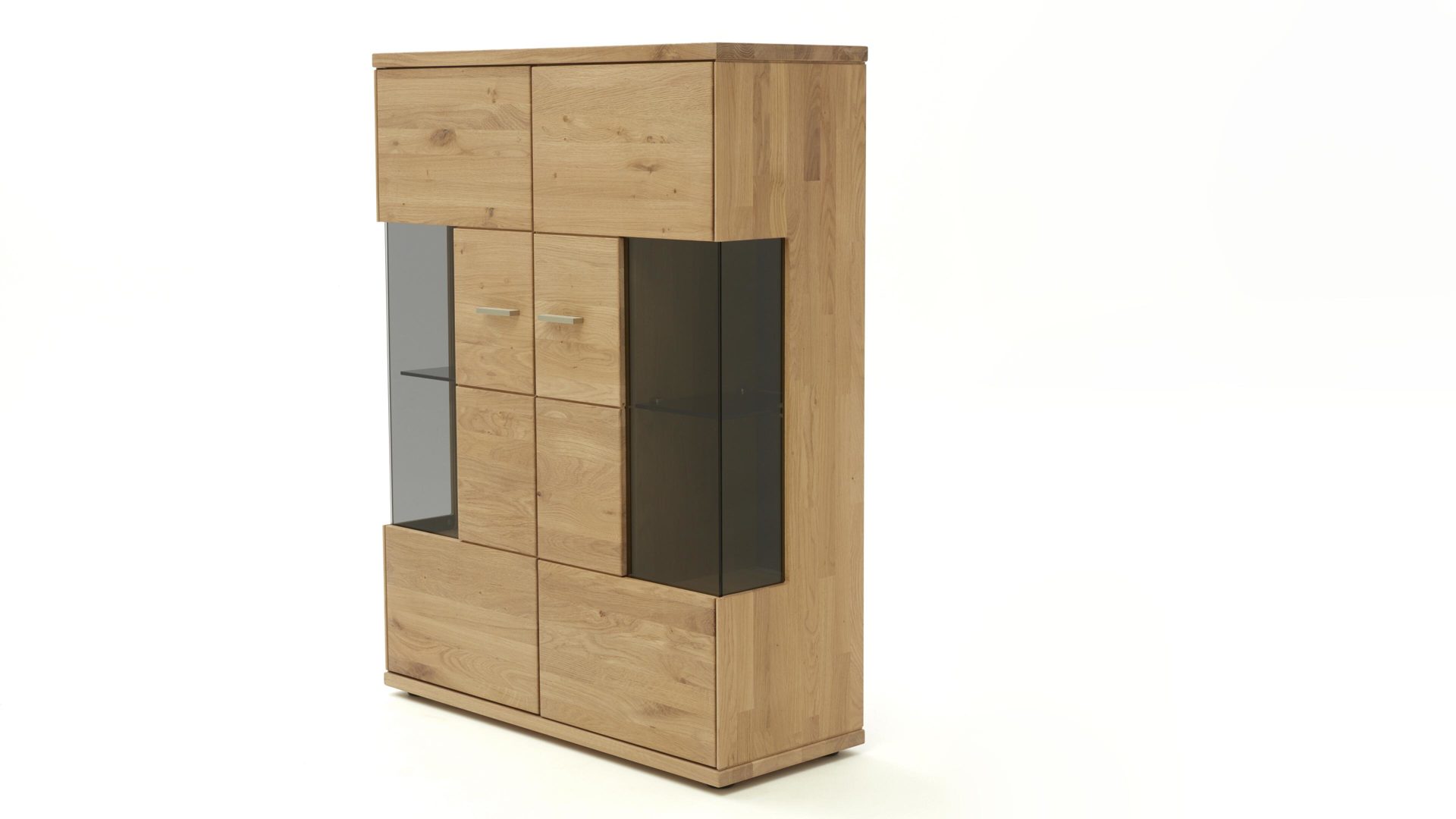 Highboard Decker aus Holz in Holzfarben Highboard biancofarbene Wildeiche – zwei Türen