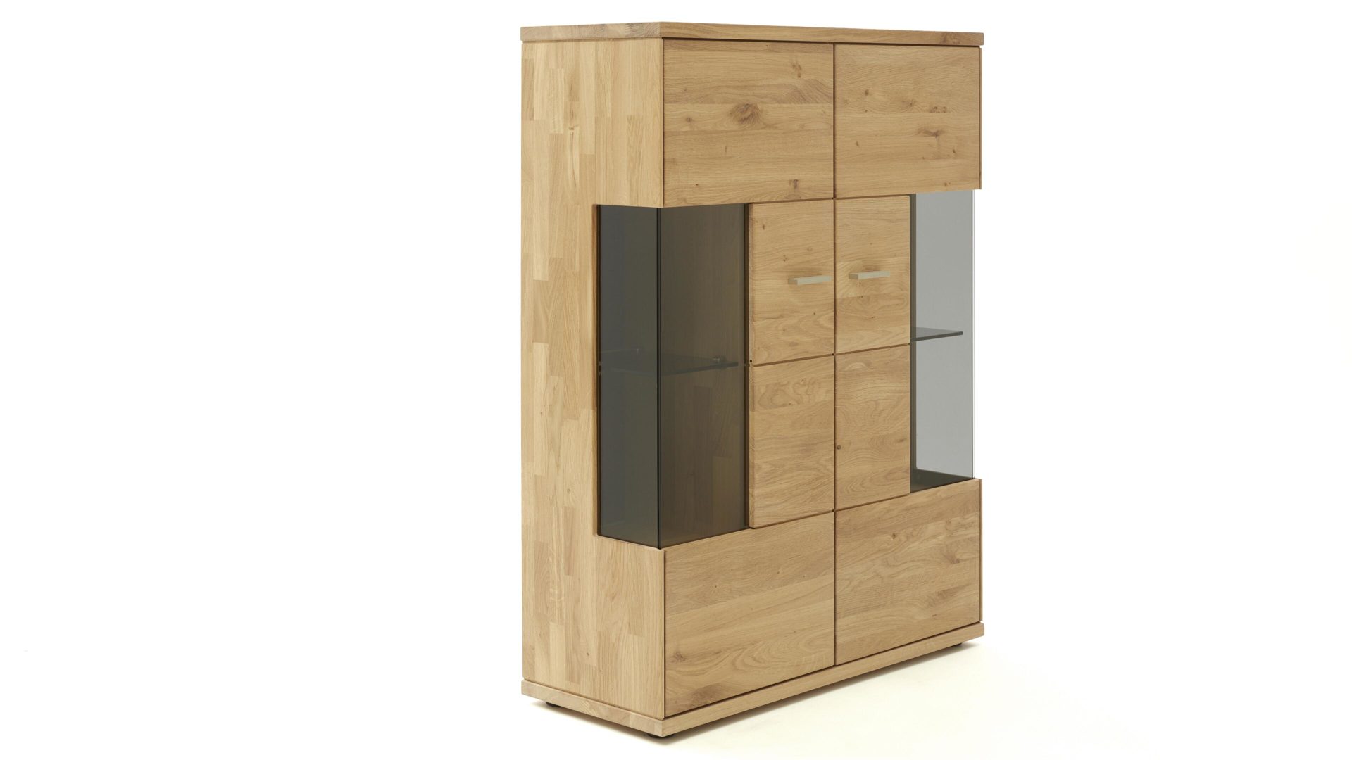 Highboard Decker aus Holz in Holzfarben Highboard biancofarbene Wildeiche – zwei Türen