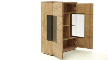 Highboard Decker aus Holz in Holzfarben Highboard biancofarbene Wildeiche – zwei Türen