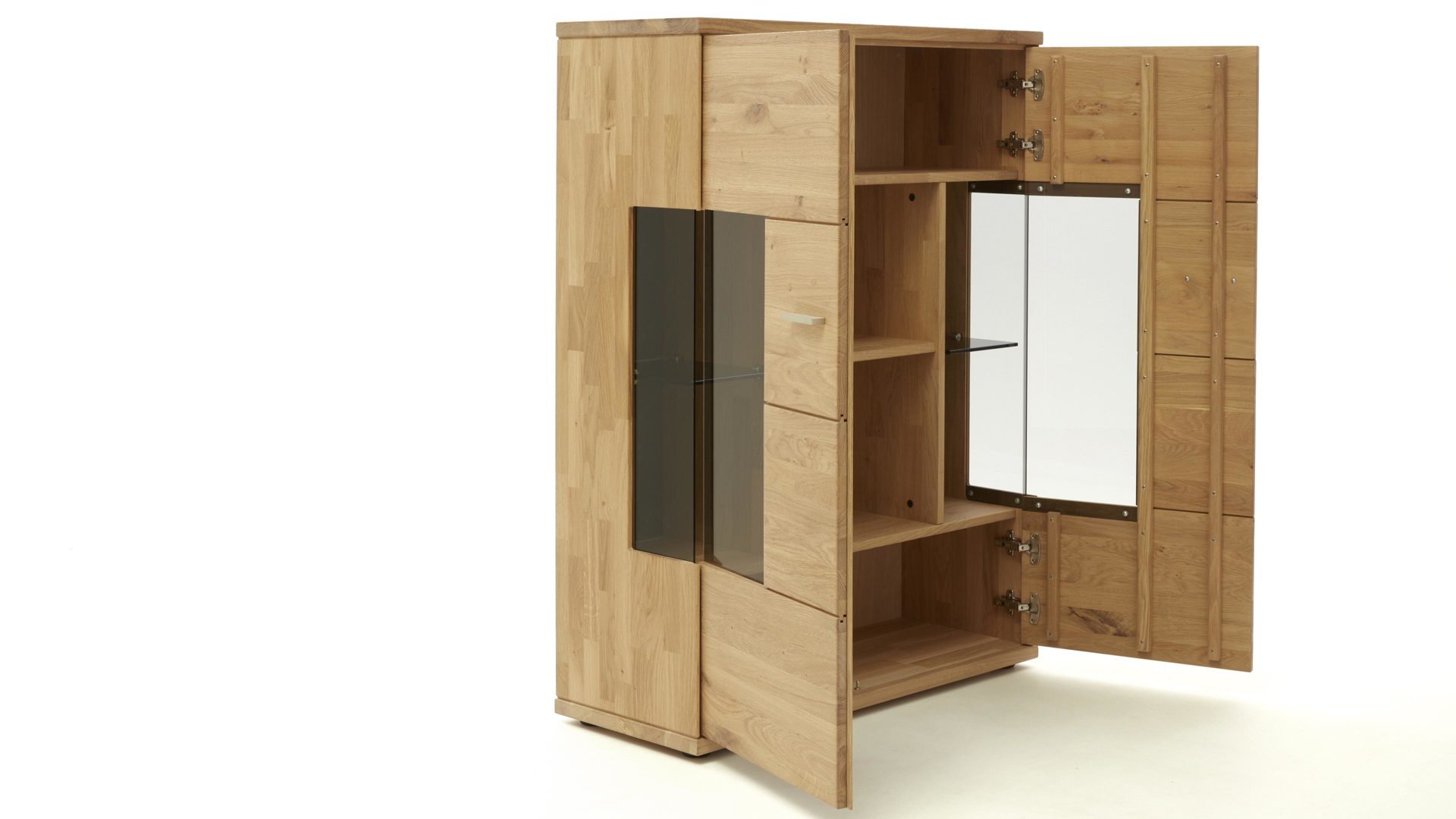 Highboard Decker aus Holz in Holzfarben Highboard biancofarbene Wildeiche – zwei Türen