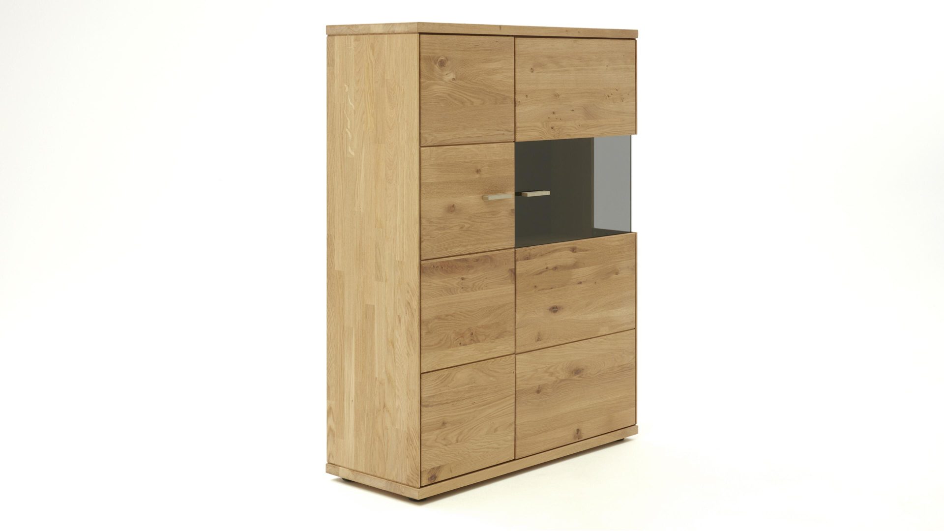 Highboard Decker aus Holz in Holzfarben Highboard biancofarbene Wildeiche – zwei Türen