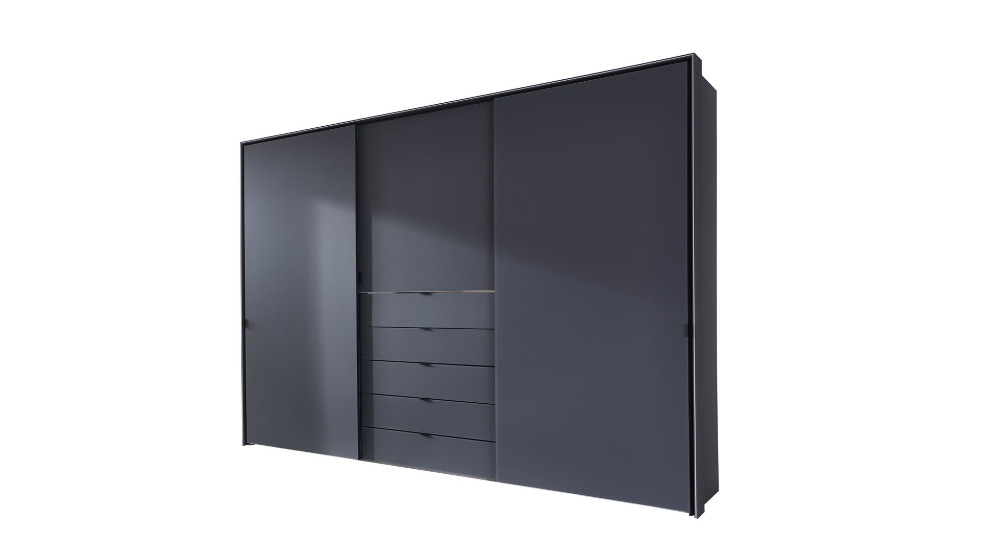 Kleiderschrank Staud aus Glas in Grau STAUD Schwebetürenschrank Media mit TV-Nische Vulkan – drei Türen, fünf Schubladen, Breite ca. 336 cm