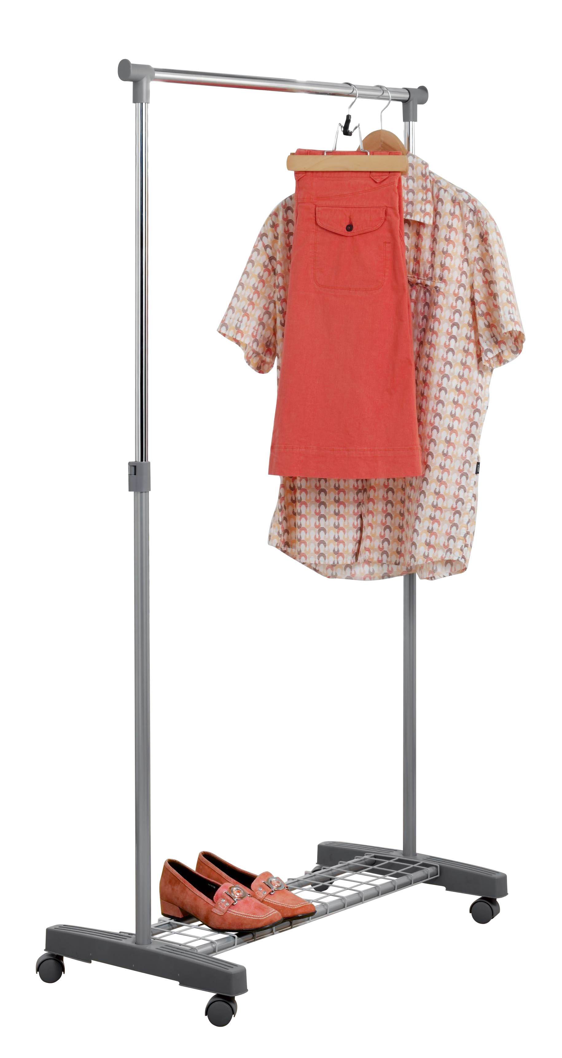 Rollgarderobe Zeller present aus Metall in Chrom Rollkleiderständer verchromte & silberfarbene Oberflächen - eine Kleiderstange