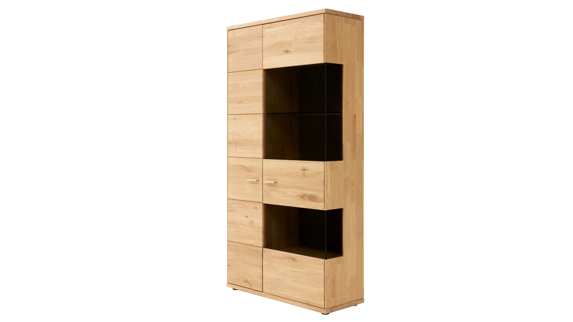 Vitrine Decker aus Holz in Holzfarben Vitrinenschrank biancofarbene Wildeiche – zwei Türen