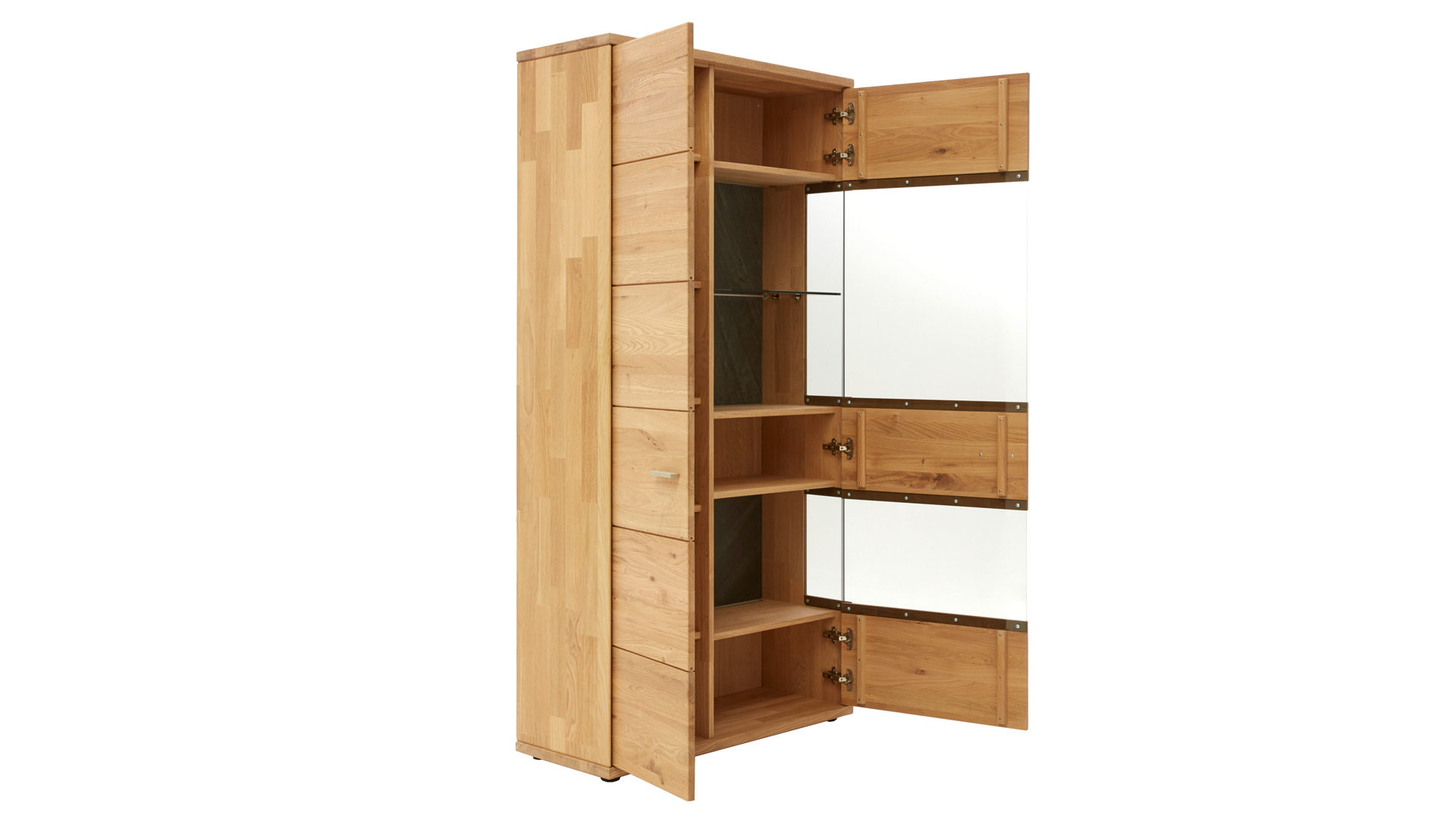 Vitrine Decker aus Holz in Holzfarben Vitrinenschrank biancofarbene Wildeiche – zwei Türen