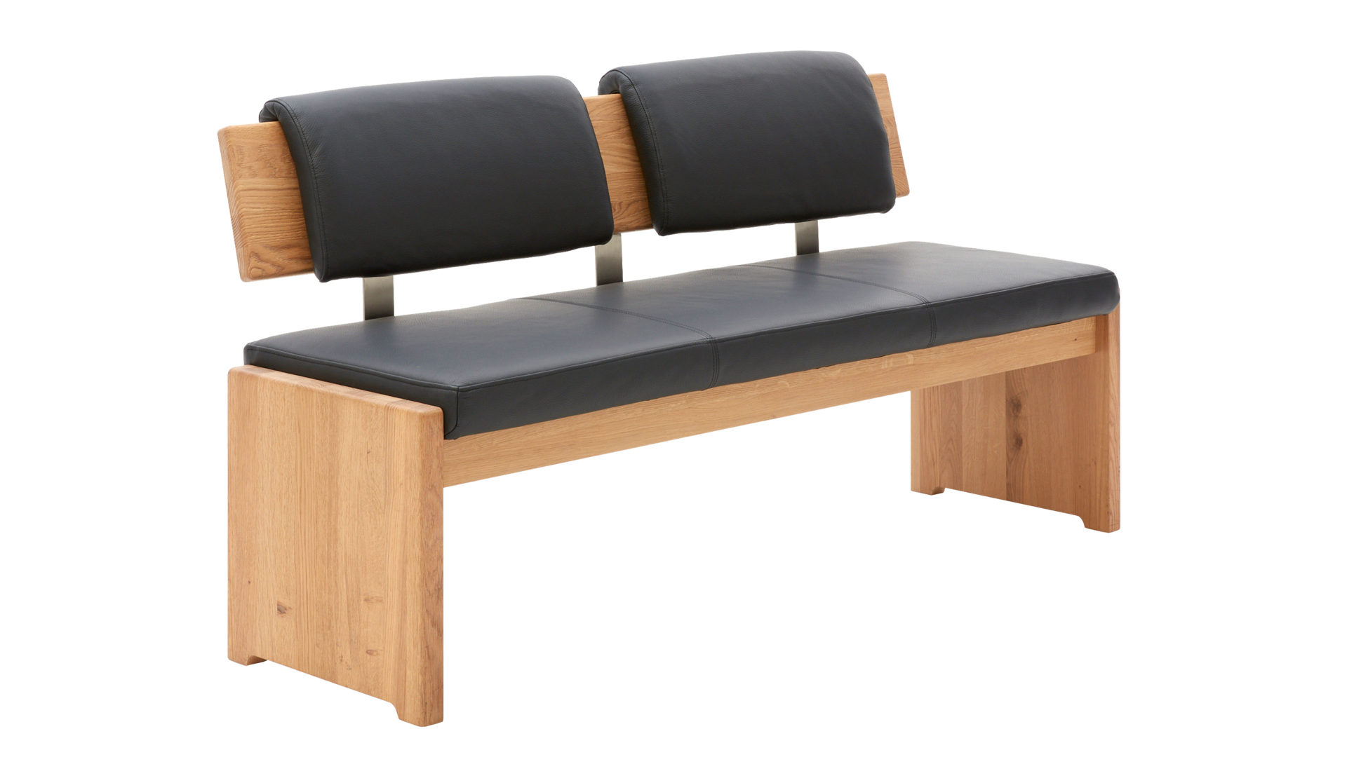 Polsterbank Decker aus Leder in Grau Sitzbank mit Lederbezug bzw. Polsterbank anthrazitfarbenes Leder 5631 & biancofarbene Wildeiche – Länge ca. 160 cm