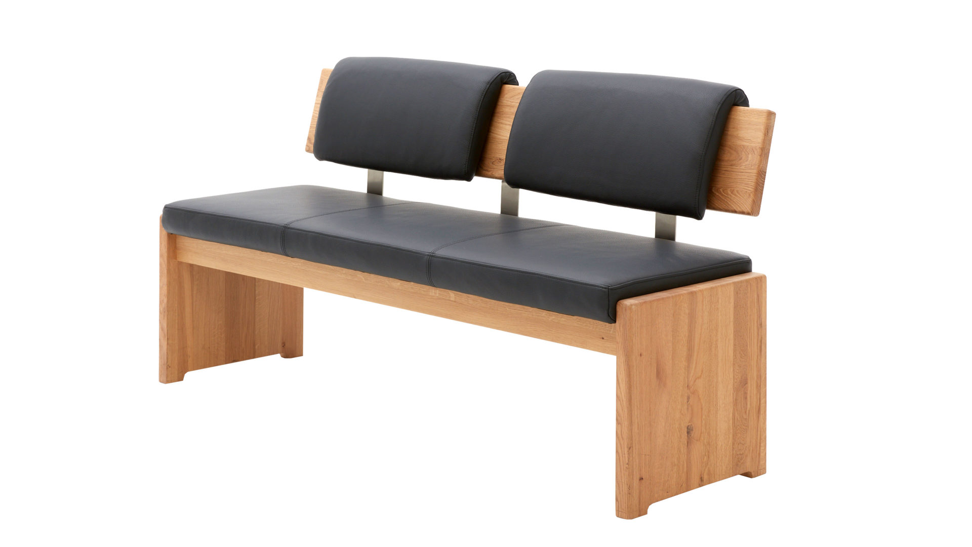 Polsterbank Decker aus Leder in Grau Sitzbank mit Lederbezug bzw. Polsterbank anthrazitfarbenes Leder 5631 & biancofarbene Wildeiche – Länge ca. 160 cm