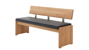 Polsterbank Decker aus Leder in Grau Sitzbank mit Lederbezug bzw. Polsterbank anthrazitfarbenes Leder 5631 & biancofarbene Wildeiche – Länge ca. 160 cm