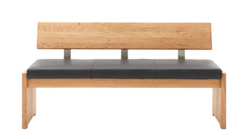 Polsterbank Decker aus Leder in Grau Sitzbank mit Lederbezug bzw. Polsterbank anthrazitfarbenes Leder 5631 & biancofarbene Wildeiche – Länge ca. 160 cm
