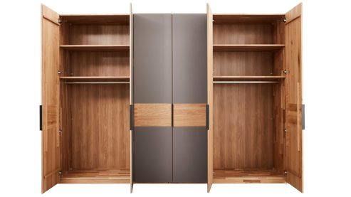 Komplettzimmer Interliving aus Holz in Holzfarben Interliving Schlafzimmer Serie 1015 – Komplettzimmer Wildeiche & Kopfteilpolster – sechstürig, Liegefläche 180 x 200 cm