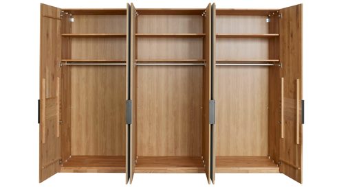 Komplettzimmer Interliving aus Holz in Holzfarben Interliving Schlafzimmer Serie 1015 – Komplettzimmer Wildeiche & Kopfteilpolster – sechstürig, Liegefläche 180 x 200 cm