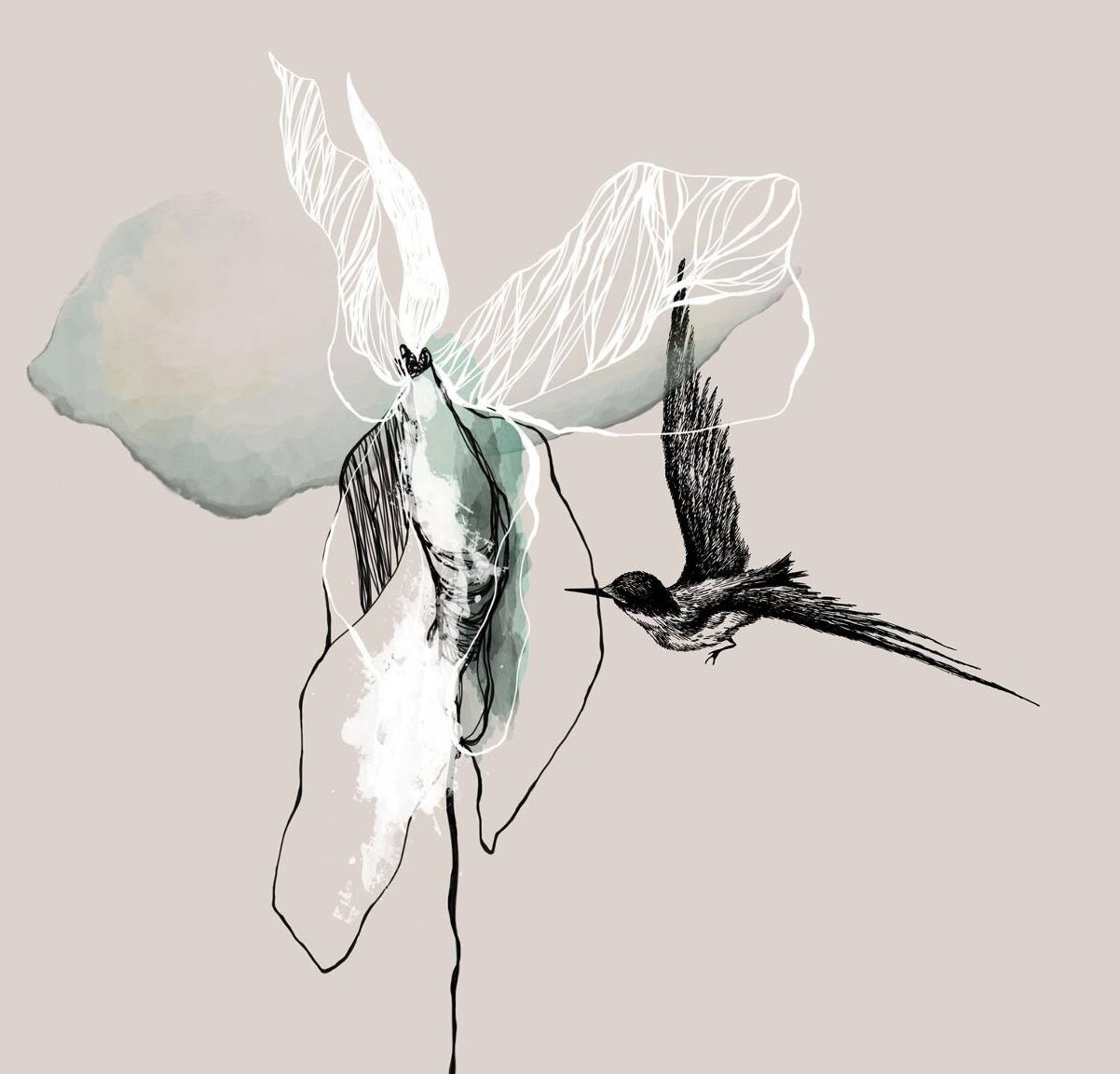 Kunstdruck Malerifabrikken aus Karton / Papier / Pappe in Weiß Posterboard Flower mit Rahmen Motiv Blume mit Vogel & Eichenholzrahmen – ca. 30 x 40 cm