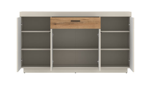 Sideboard Wojcik aus Holz in Beige Eiche Hell Wohnprogramm Lightning - Sideboard Cashmere & Coast Evoke Eiche - ca. 160 x 88 cm