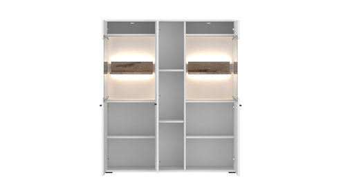 Highboard Wojcik aus Holz in Weiß Eiche Hell Wohnprogramm Cotia - Highboard Alpinweiß & Viking Eiche - ca. 115 x 134 cm