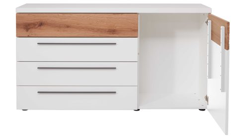 Kombikommode Interliving aus Holz in Weiß Interliving Schlafzimmer Serie 1025 – Kombikommode Weiß & Balkeneiche gehackt - vier Schubladen, eine Tür