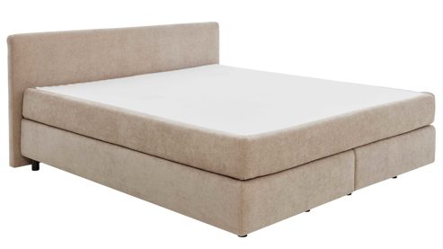 Boxspringbett Interliving aus Stoff in Beige Interliving Bettensystem Serie 1420 - Boxspringbett mit Maßkopfteil beige Chenille Toni & Füße K08-10 - Liegefläche ca. 180 x 200 cm