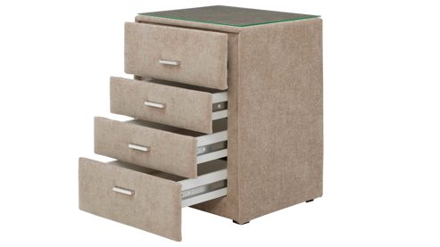 Nachtkommode Interliving aus Stoff in Beige Interliving Bettensystem Serie 1420 - Nachtkommode beige Chenille Toni - vier Schubladen, Breite ca. 50 cm
