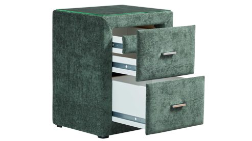 Nachtkommode Interliving aus Stoff in Grün Interliving Bettensystem Serie 1420 - Nachtkommode moosgrüne Chenille Toni - zwei Schubladen, Breite ca. 48 cm