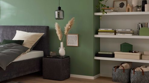 Nachtkommode Interliving aus Stoff in Anthrazit Interliving Bettensystem Serie 1420 - Nachtkonsole anthrazitfarbener Bezug Vera - ca. 48 x 48 cm