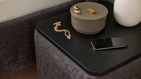 Nachtkommode Interliving aus Stoff in Anthrazit Interliving Bettensystem Serie 1420 - Nachtkonsole anthrazitfarbener Bezug Vera - ca. 48 x 48 cm