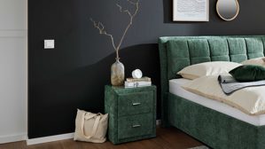 Nachtkommode Interliving aus Stoff in Grün Interliving Bettensystem Serie 1420 - Nachtkommode moosgrüne Chenille Toni - zwei Schubladen, Breite ca. 48 cm