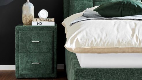 Nachtkommode Interliving aus Stoff in Grün Interliving Bettensystem Serie 1420 - Nachtkommode moosgrüne Chenille Toni - zwei Schubladen, Breite ca. 48 cm