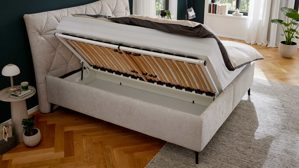 Polsterbett Interliving aus Stoff in Creme Interliving Bettensystem Serie 1420 - Polsterbett naturfarbener Bezug Harry & schwarze Metallfüße W010-15 M01 - Liegefläche ca. 180 x 200 cm