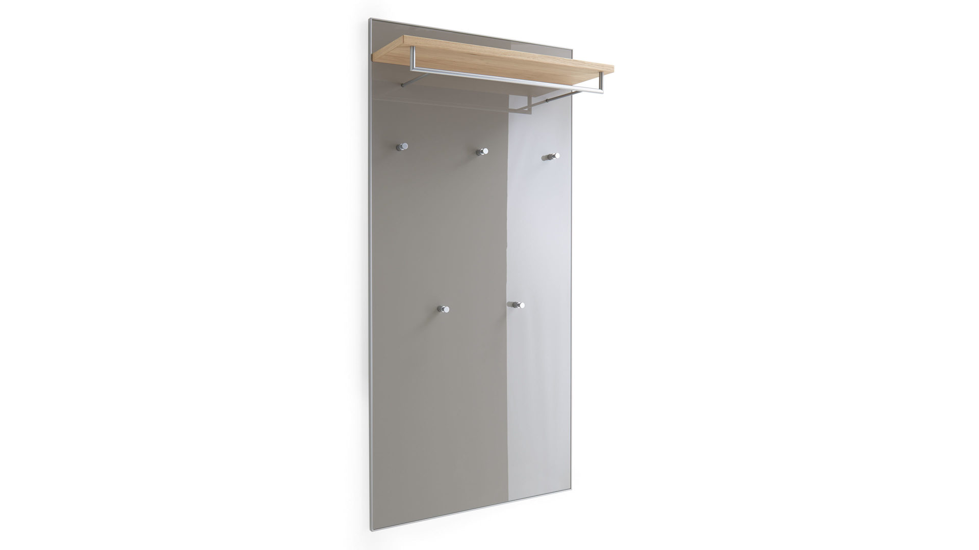 Wandgarderobe Voss möebel aus Glas in Braun VOSS MÖBEL Wandgarderobe Santina als praktisches Dielenmöbel taupefarbenes Glas, Metall & Eichefurnier – ca. 80 x 170 cm