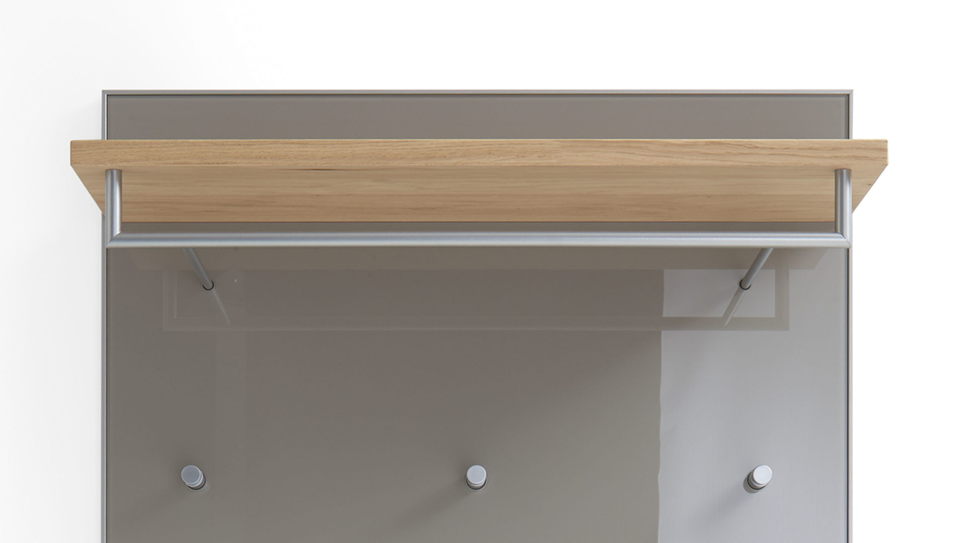 Wandgarderobe Voss möebel aus Glas in Braun VOSS MÖBEL Wandgarderobe Santina als praktisches Dielenmöbel taupefarbenes Glas, Metall & Eichefurnier – ca. 80 x 170 cm