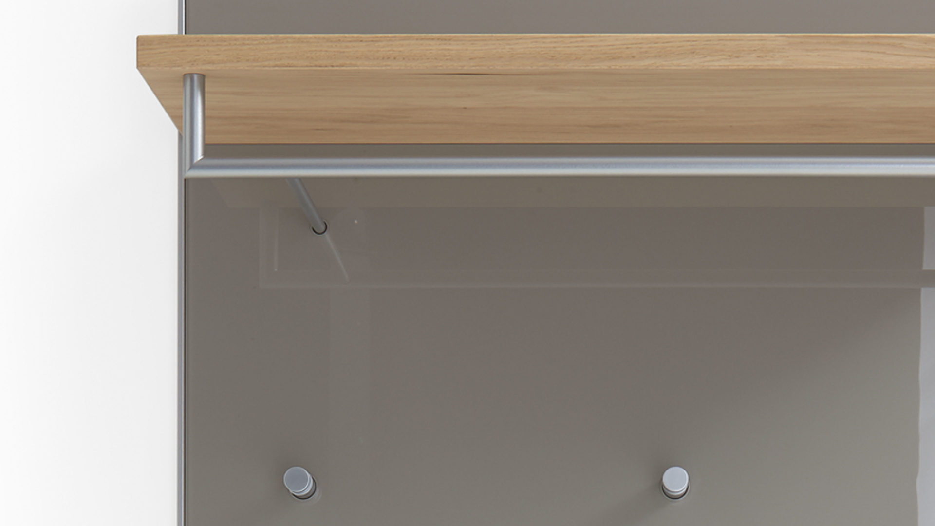 Wandgarderobe Voss möebel aus Glas in Braun VOSS MÖBEL Wandgarderobe Santina als praktisches Dielenmöbel taupefarbenes Glas, Metall & Eichefurnier – ca. 80 x 170 cm