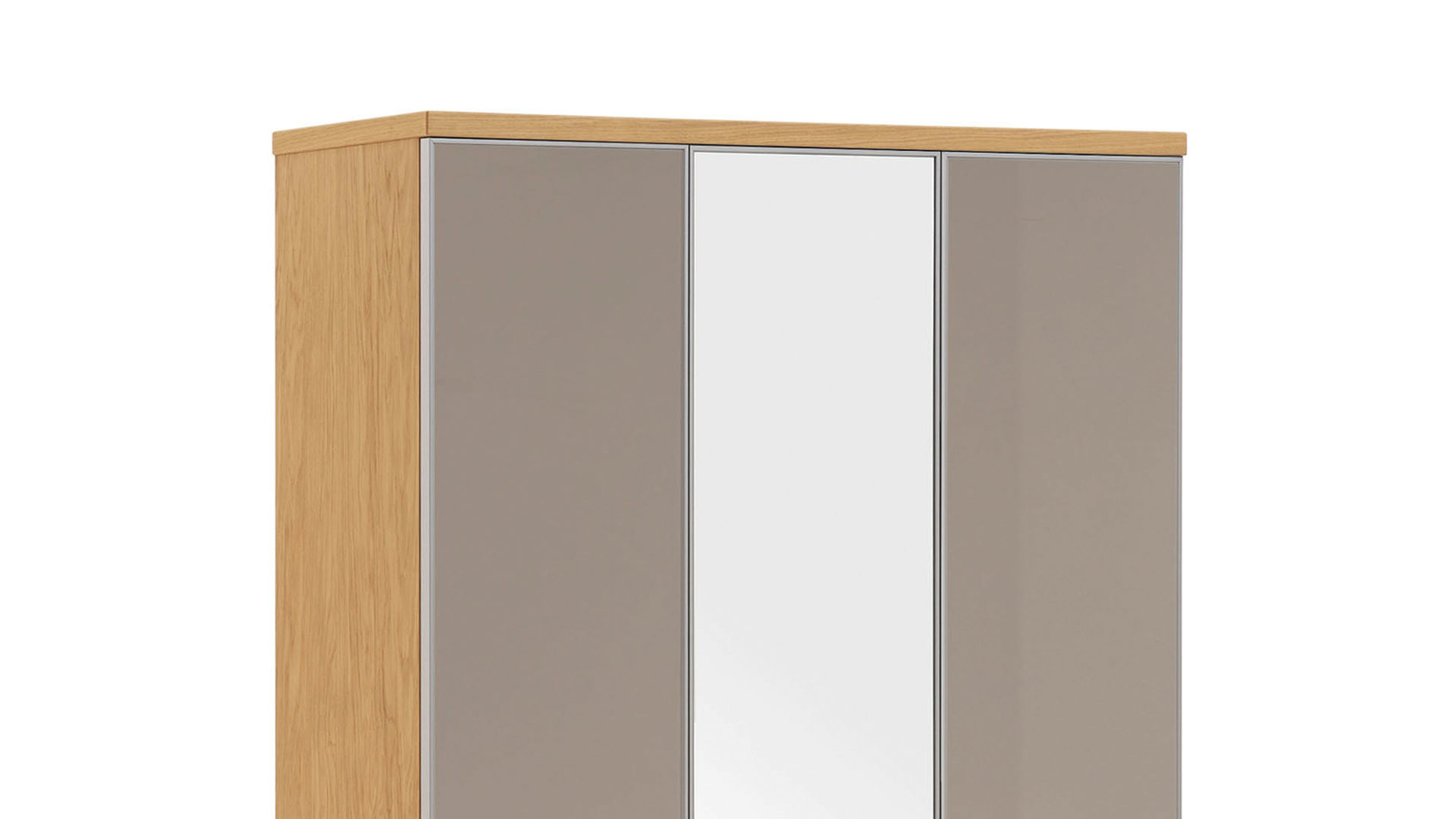 Garderobenschrank Voss möebel aus Glas in Grau VOSS MÖBEL Garderobenschrank Santina als Dielenmöbel Eiche Bianco & taupefarbenes Glas – drei Türen