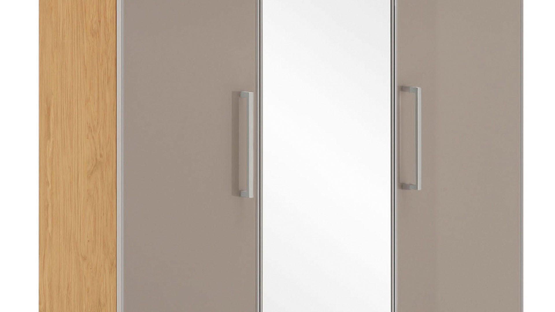 Garderobenschrank Voss möebel aus Glas in Grau VOSS MÖBEL Garderobenschrank Santina als Dielenmöbel Eiche Bianco & taupefarbenes Glas – drei Türen