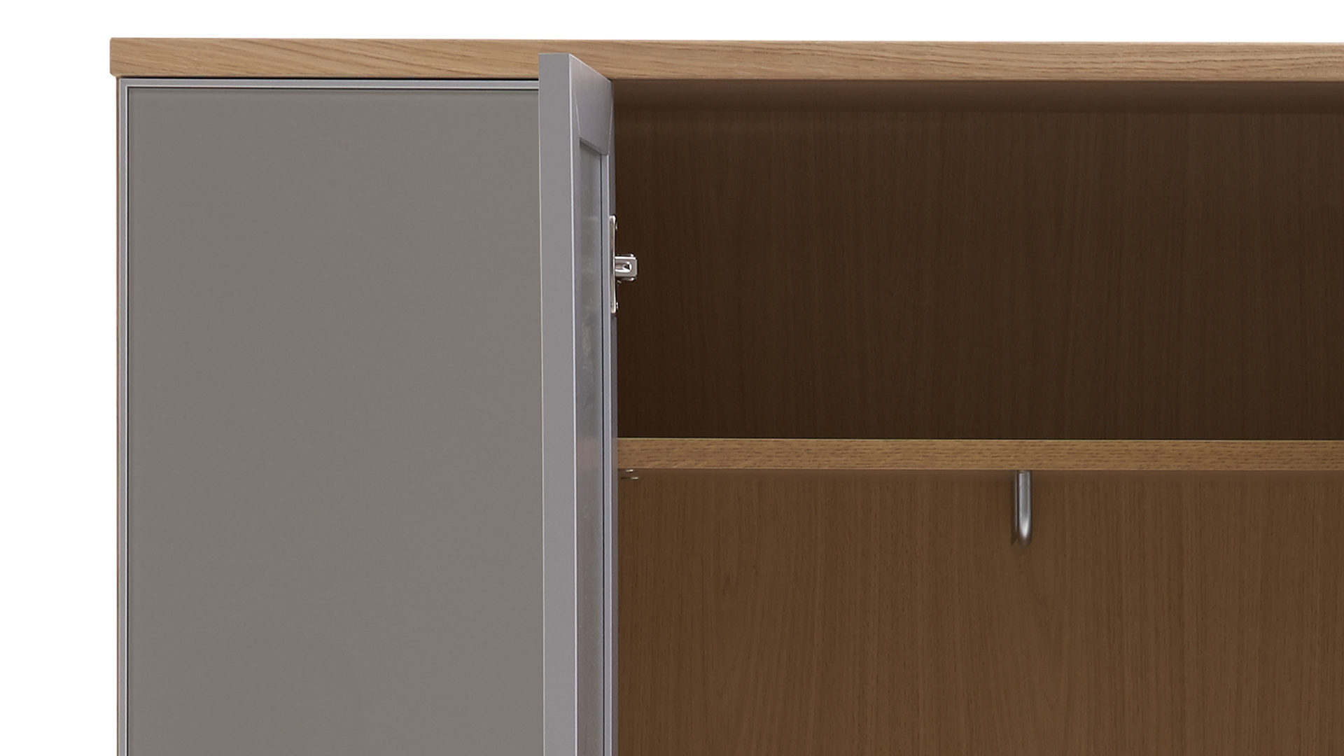 Garderobenschrank Voss möebel aus Glas in Grau VOSS MÖBEL Garderobenschrank Santina als Dielenmöbel Eiche Bianco & taupefarbenes Glas – drei Türen