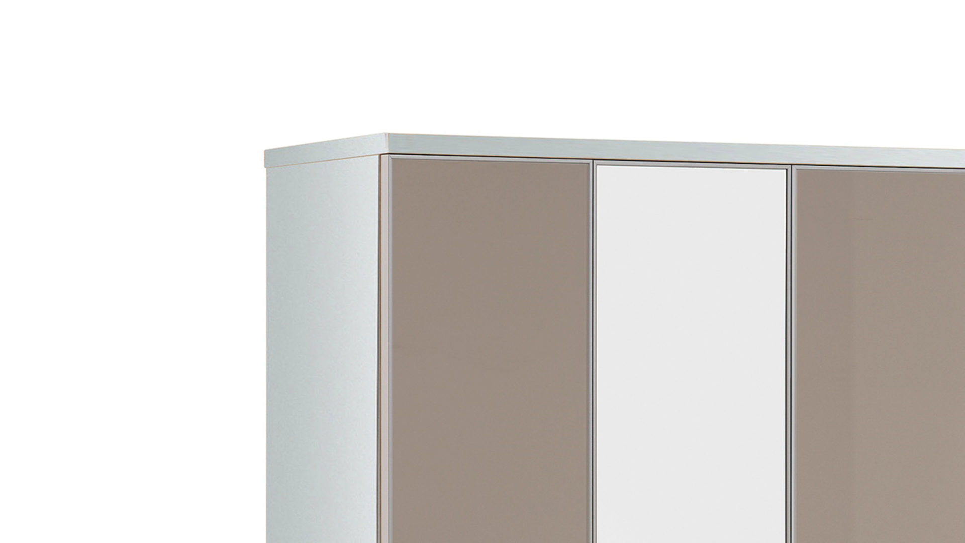 Garderobenschrank Voss möebel aus Glas in Braun VOSS MÖBEL Garderobenschrank Santina als Dielenmöbel weißer Lack & taupefarbenes Glas – drei Türen