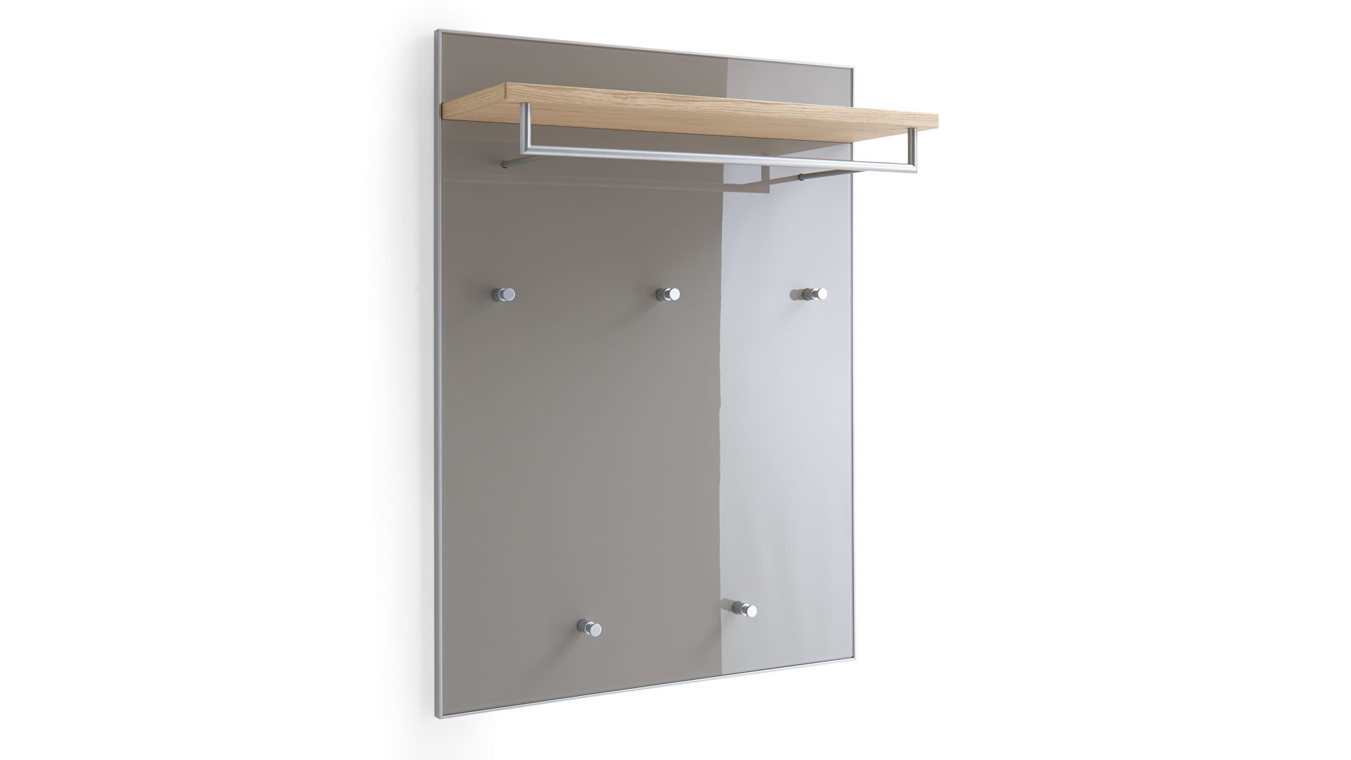 Wandgarderobe Voss möebel aus Glas in Braun VOSS MÖBEL Wandgarderobe Santina taupefarbenes Glas, Eiche & Metall – ca. 80 x 109 cm