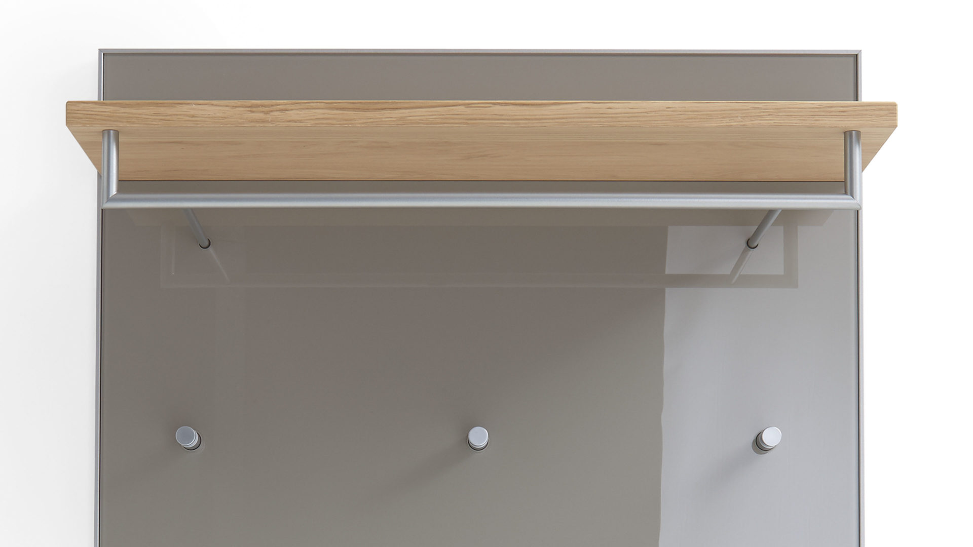 Wandgarderobe Voss möebel aus Glas in Braun VOSS MÖBEL Wandgarderobe Santina taupefarbenes Glas, Eiche & Metall – ca. 80 x 109 cm