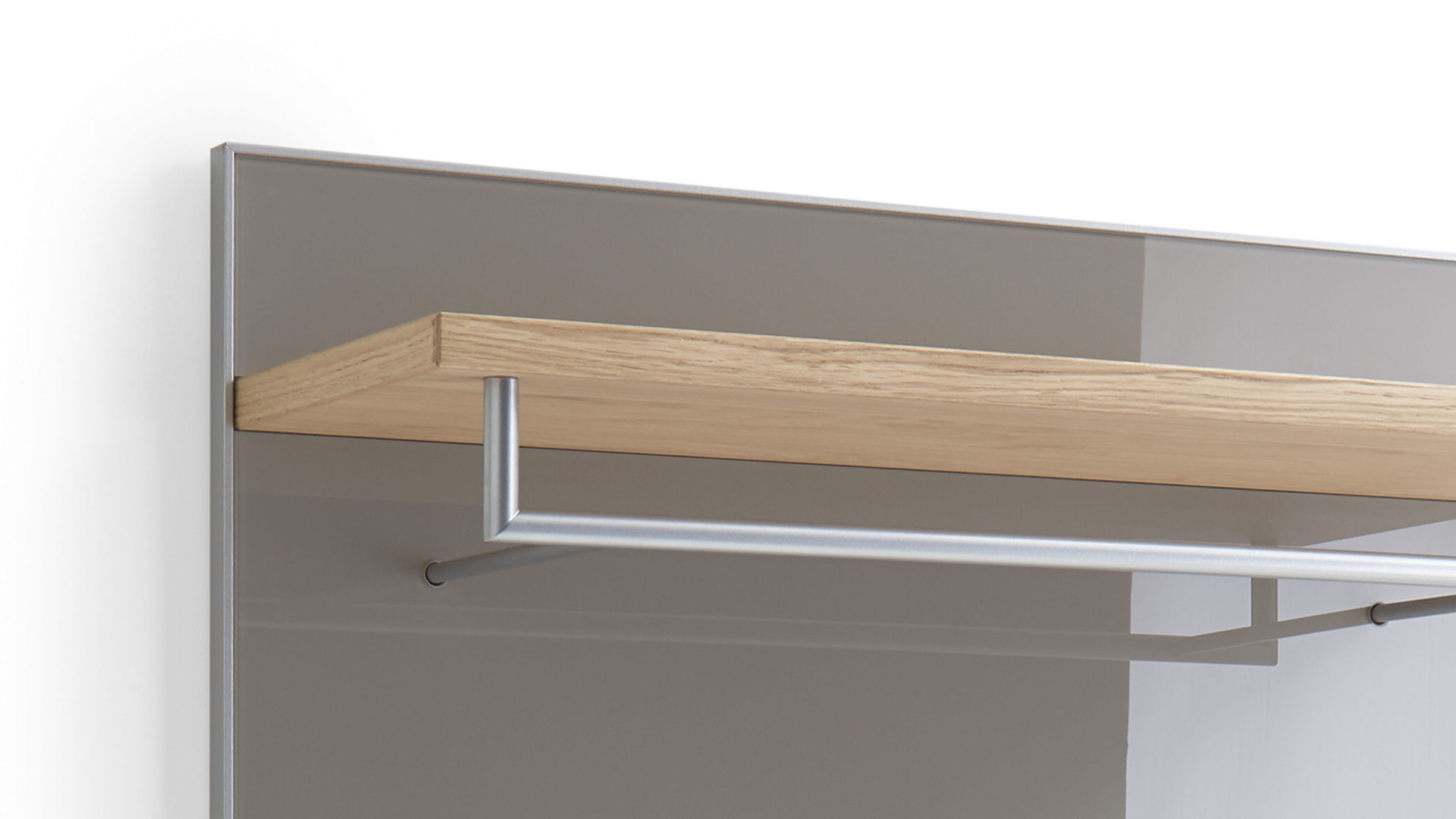 Wandgarderobe Voss möebel aus Glas in Braun VOSS MÖBEL Wandgarderobe Santina taupefarbenes Glas, Eiche & Metall – ca. 80 x 109 cm