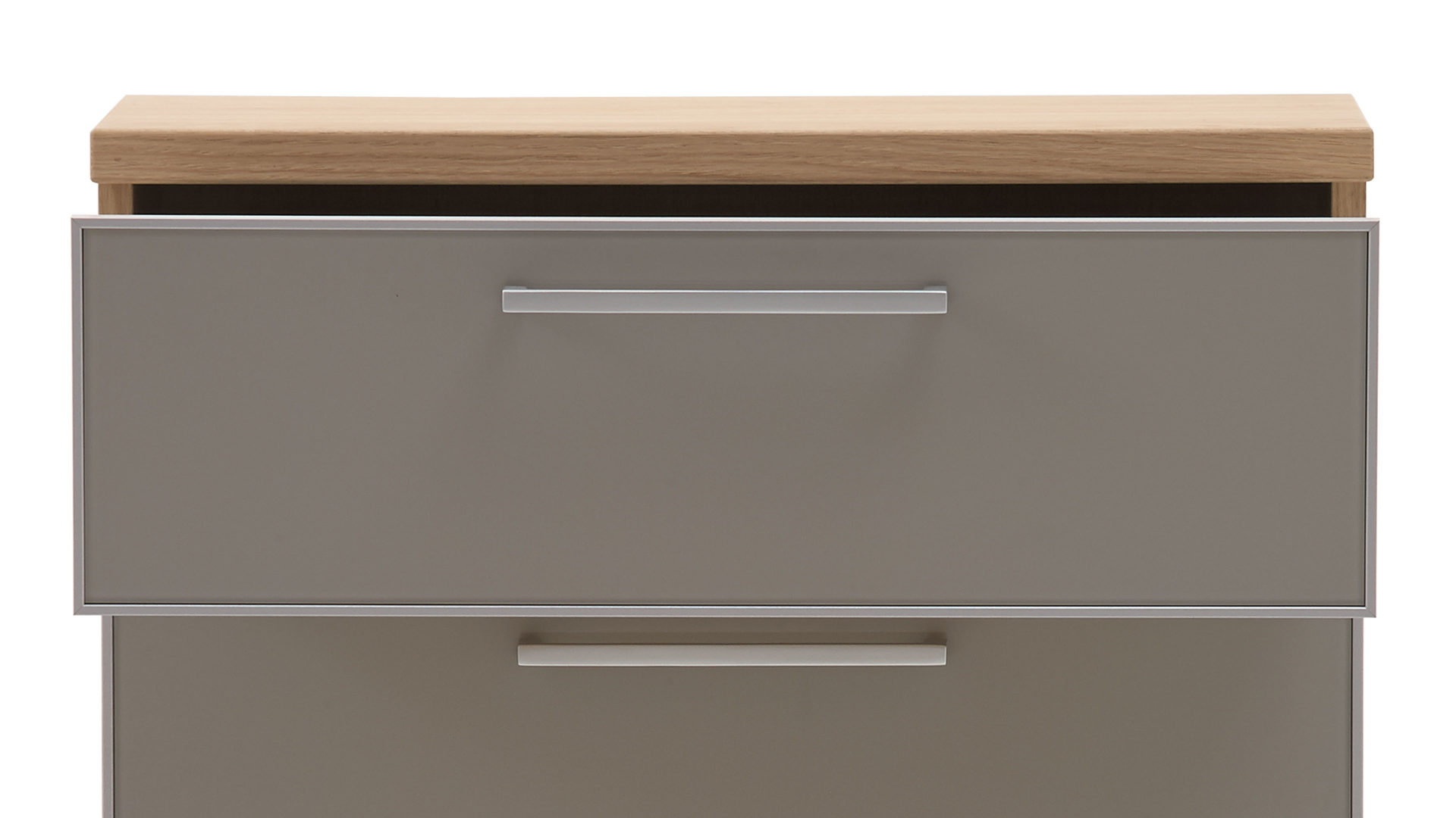 Schuhschrank Voss möebel aus Glas in Braun VOSS MÖBEL Schuhschrank Santina als Dielenmöbel Eiche Bianco & taupefarbenes Glas – eine Schublade, zwei Klappen