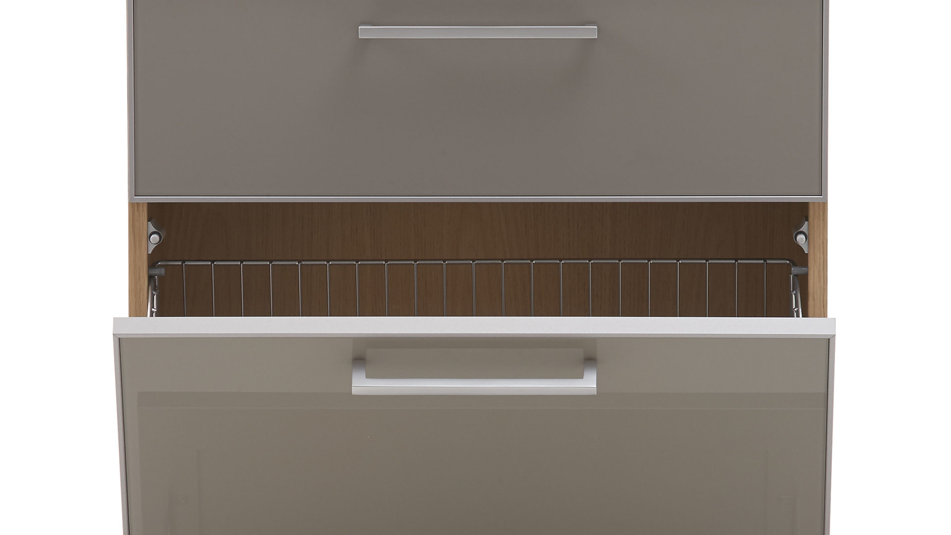 Schuhschrank Voss möebel aus Glas in Braun VOSS MÖBEL Schuhschrank Santina als Dielenmöbel Eiche Bianco & taupefarbenes Glas – eine Schublade, zwei Klappen