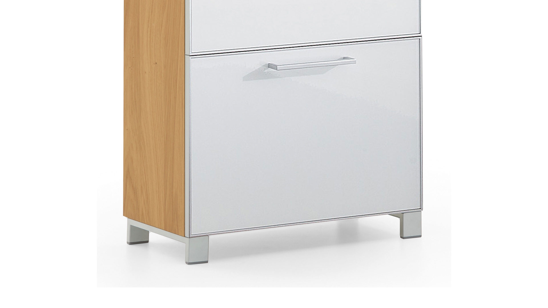 Schuhschrank Voss möebel aus Glas in Weiß VOSS MÖBEL Schuhschrank Santina als Dielenmöbel Eiche Bianco & weißes Glas – eine Schublade, zwei Klappen